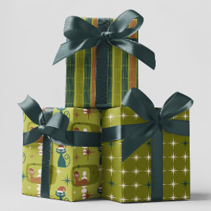 Green Retro Mitte Jahrhundert Moderne Katzenweihe  Geschenkpapier Set