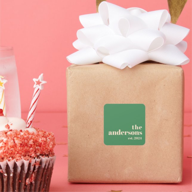 Green Retro modern minimalistisch Quadratischer Aufkleber (Party)