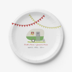 Green Retro Trailer Hochzeit Pappteller