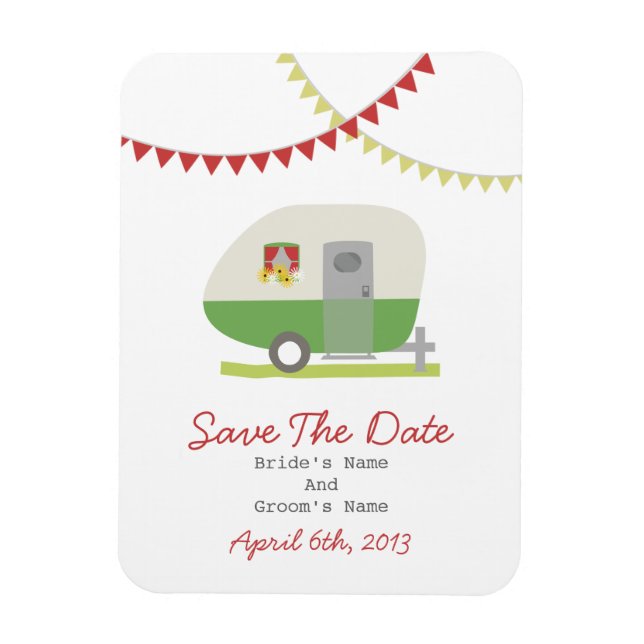 Green Retro Trailer Save the Date Magnet (Vertikal)