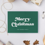 Green Retro Vintager Schriftart Frohe Weihnachten<br><div class="desc">Frohe Weihnachtskarte: Klassisches Retro-Design,  mit Vintag inspirierter Typografie und klassischem grünem Hintergrund.</div>