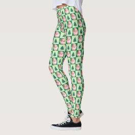 Green Retro Weihnachtsbaum Kariert Leggings