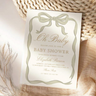 Green Ribbon Gender Neutral Baby Dusche Einladung