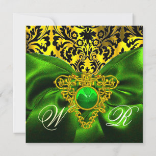 GREEN RIBBON GOLD CELTIC HERZ DAMASK MONOGRAMM EINLADUNG