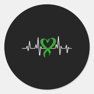 Green Ribbon Heartbeat for Mental Health Awareness Runder Aufkleber