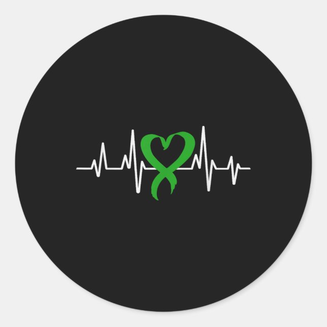 Green Ribbon Heartbeat for Mental Health Awareness Runder Aufkleber (Vorderseite)