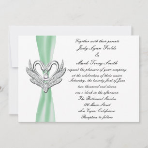 Green Ribbon Silver Swans Einladung