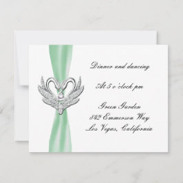 Green Ribbon Silver Swans Empfang Card Einladung