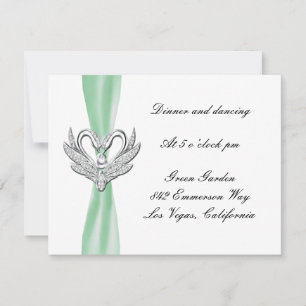 Green Ribbon Silver Swans Empfang Card Einladung