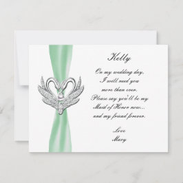 Green Ribbon Silver Swans Trauzeugin Card Einladung