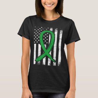 Green Ribbon US Flag Mental Health Awareness T-Shirt