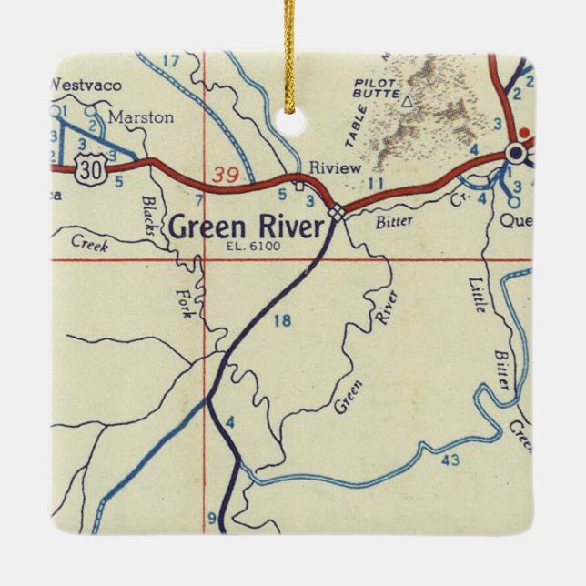 Green River WY Vintag Map Keramikornament (Rückseite)
