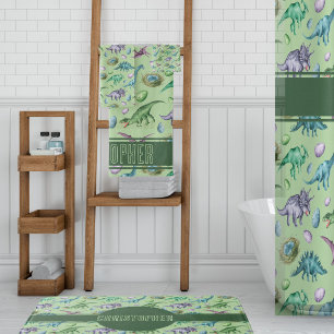 Green Roaring Jurassic Dinosaur mit Namen Badematte