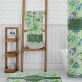 Green Roaring Jurassic Dinosaur mit Namen Badematte