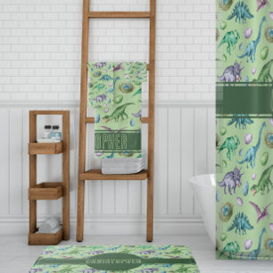 Green Roaring Jurassic Dinosaur mit Namen Badhandtuch Set