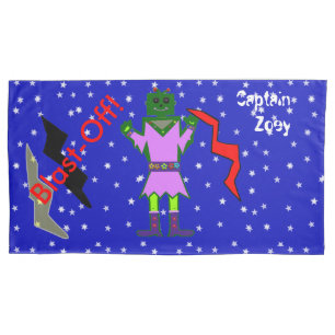 Green Robot Girl Spaceships Kids King Kissenbezug