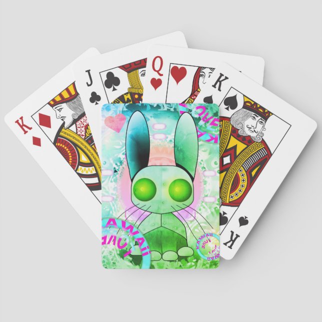Green Roboter Hase Kawaii Spielkarten (Rückseite)