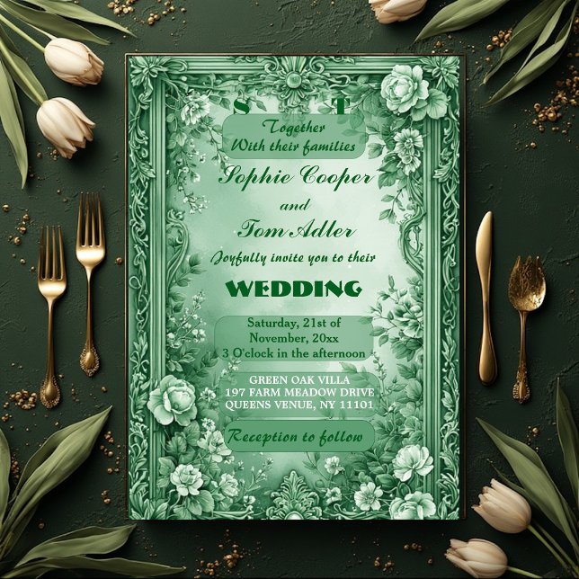 Green Rococo Garden Grand Baroque Opulence Wedding Einladung (Green Rococo Garden Grand Baroque Opulence Wedding Invitation)