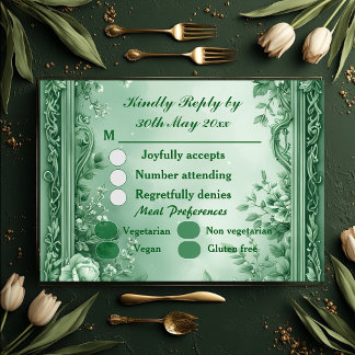 Green Rococo Garden Grand Baroque Opulence Wedding RSVP Karte