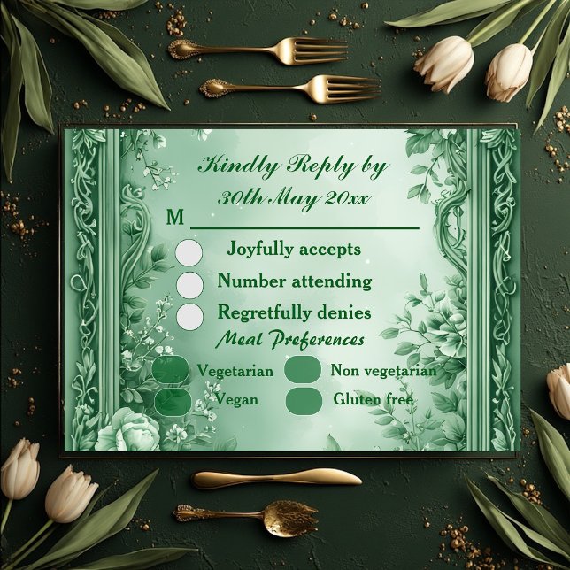 Green Rococo Garden Grand Baroque Opulence Wedding RSVP Karte (Green Rococo Garden Grand Baroque Opulence Wedding RSVP Card)