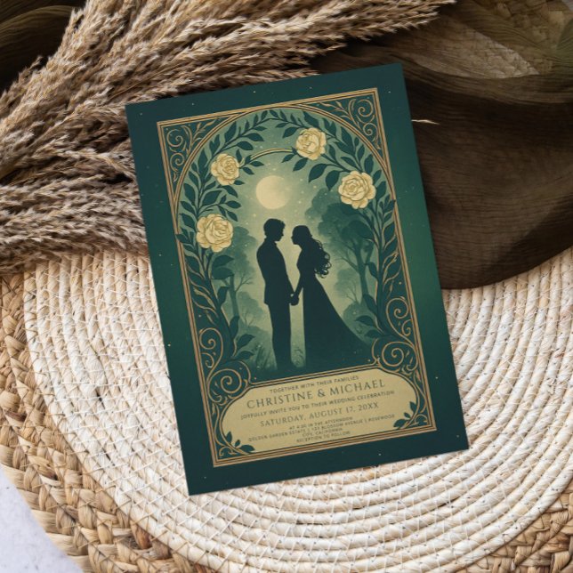 Green Romantic Silhouette Couple Wedding Invite Einladung (Von Creator hochgeladen)