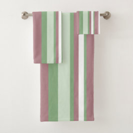 Green, Rose and Pink Stripes Badhandtuch Set