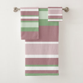 Green, Rose and Pink Stripes Badhandtuch Set