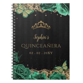Green Rose Black Gold Lace Quinceñera Gästebuch Notizblock