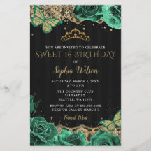 Green Rose Black Gold Sweet 16 Einladung