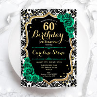 Green Rose Gold Black Damask 60. Geburtstag