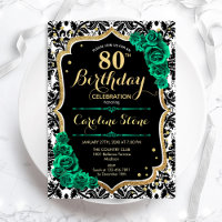 Green Rose Gold Black Damask 80. Geburtstag