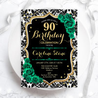 Green Rose Gold Black Damask 90. Geburtstag