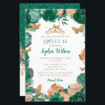 Green Rose Gold Butterflies Süß 16<br><div class="desc">Budget Elegante Vintage Smaragdgrüne Rose Schmetterlinge Gold Sweet 16 Geburtstag Einladung</div>