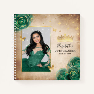 Green Rose Gold Elegantes Foto Quinceanera Gast Notizbuch
