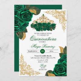 Green Rose Gold Glitzer Frames Tiara Quinceañera Einladung