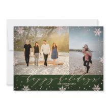 Green & Rose gold Schneeflocken Foto Happy Holiday