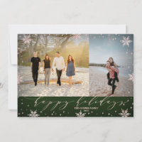 Green & Rose gold Schneeflocken Foto Happy Holiday