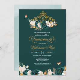Green Rose Gold Tiara Butterfets Quinceanera Einladung