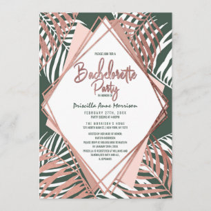 Green Rose Gold Tropical Palm Tree Bachelorette Einladung