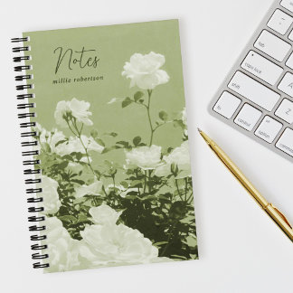 Green Roses Floral Garden Custom Spiral Notebook Notizbuch