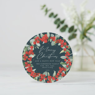 Green Round Red Berry+Eucalyptus Christmas Wraath Feiertagskarte