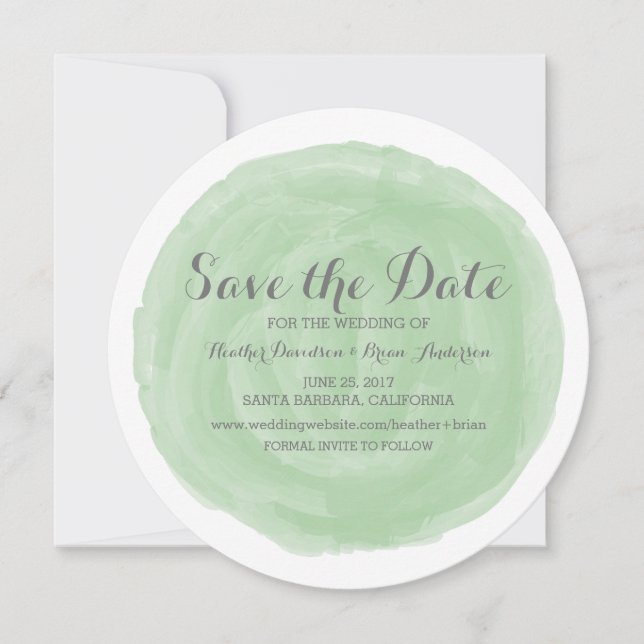 Green Round Watercolor Save the Date einladen (Vorderseite)