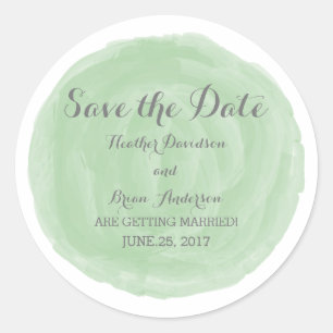 Green Round Watercolor Save the Date Stickers