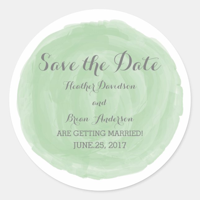Green Round Watercolor Save the Date Stickers (Vorderseite)