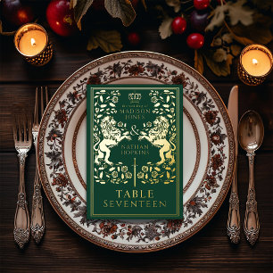 Green Royal Medieval Lion Wedding Foil Table Card Folieneinladung