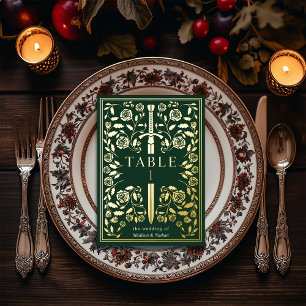 Green Royal Medieval Sword Wedding Table Card Folieneinladung