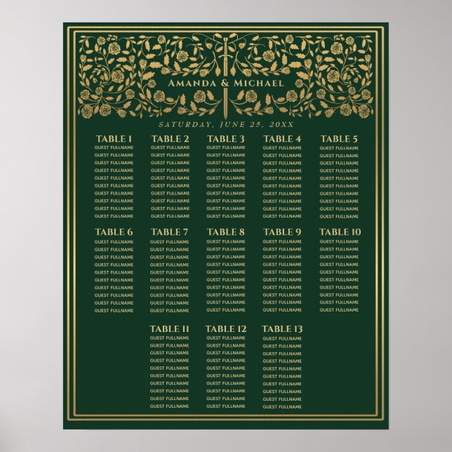 Green Royal Mittelalterliches Schwert Hochzeitstab Poster (Vorne)