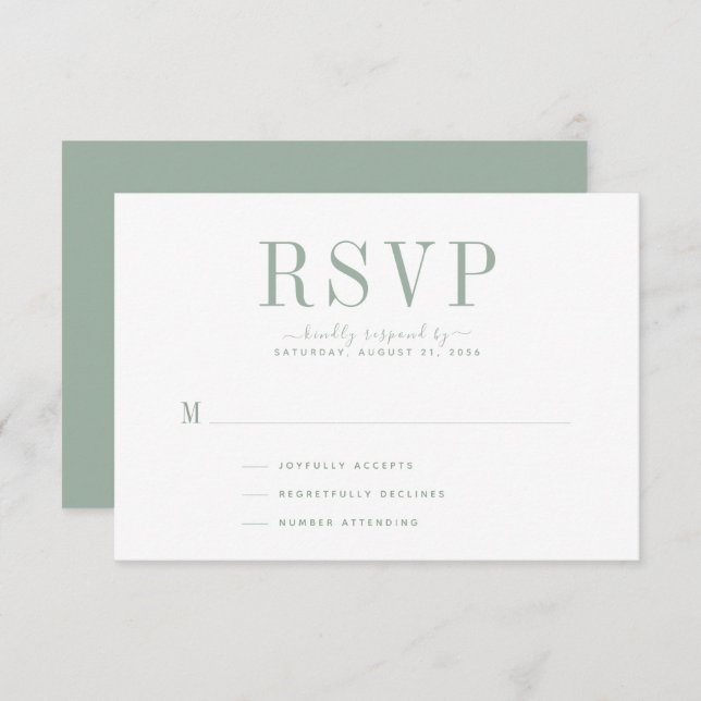 Green RSVP Card für Hochzeitssage (Vorne/Hinten)
