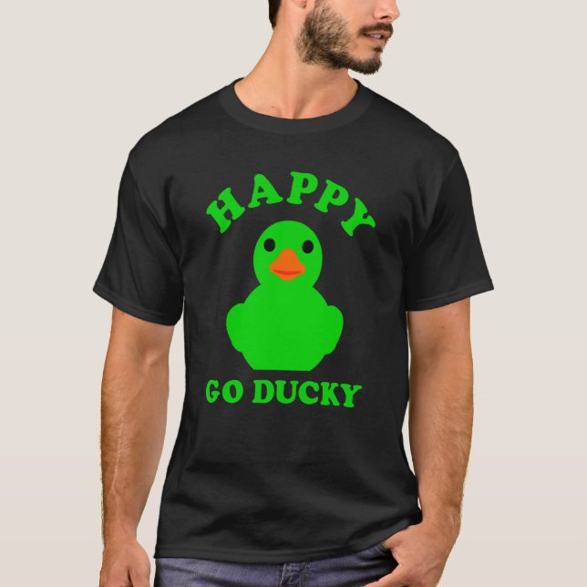 Green Rubber Duck Happy Go Ducky Pun St Patricks D T-Shirt (Vorderseite)
