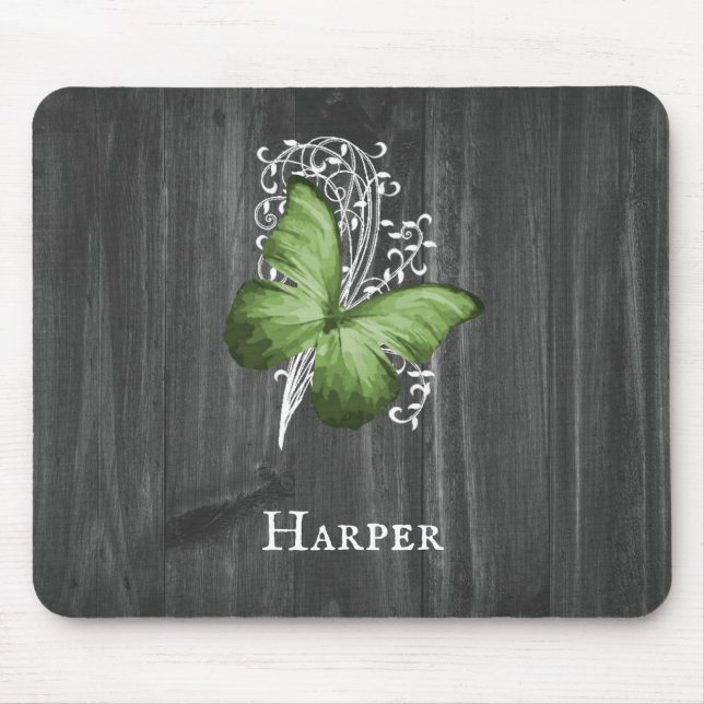 Green Rustic Butterfly Personalisiert Mouse Pad Mousepad (Vorne)